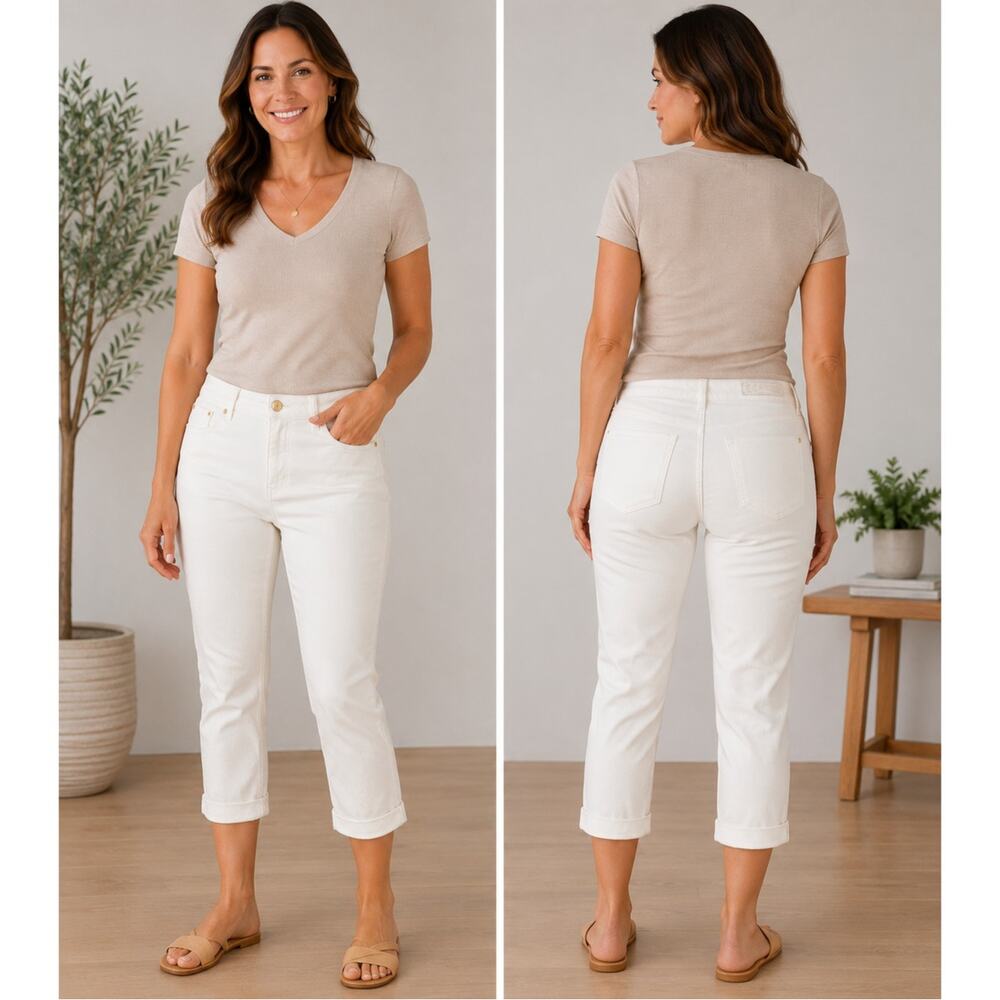 Express Women's White Capri Jeans Size 8 NWOT Stretch Cotton Cuffed Cropped